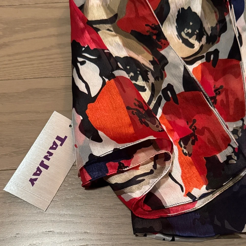 Tanjay Red, Beige, Black and Blue Floral Scarf - Picture 2 of 9